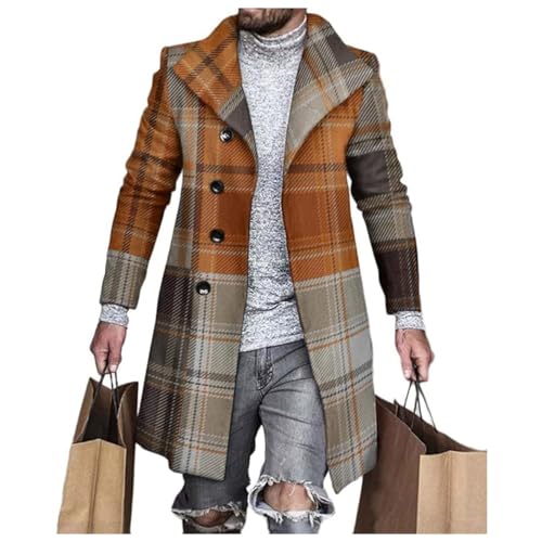 Plaid Trench Coats for Men Lapel Single Breasted Slim Jackets